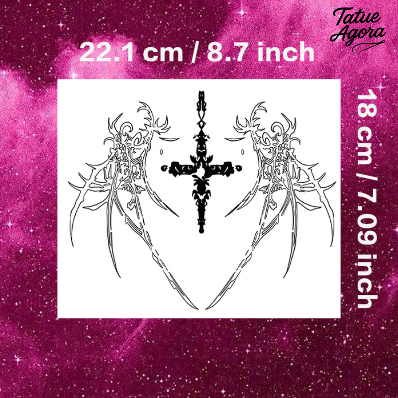 Cruz Gótica Simétrica com Espinhos – Tatuagem Temporária Sensual à Prova d’Água