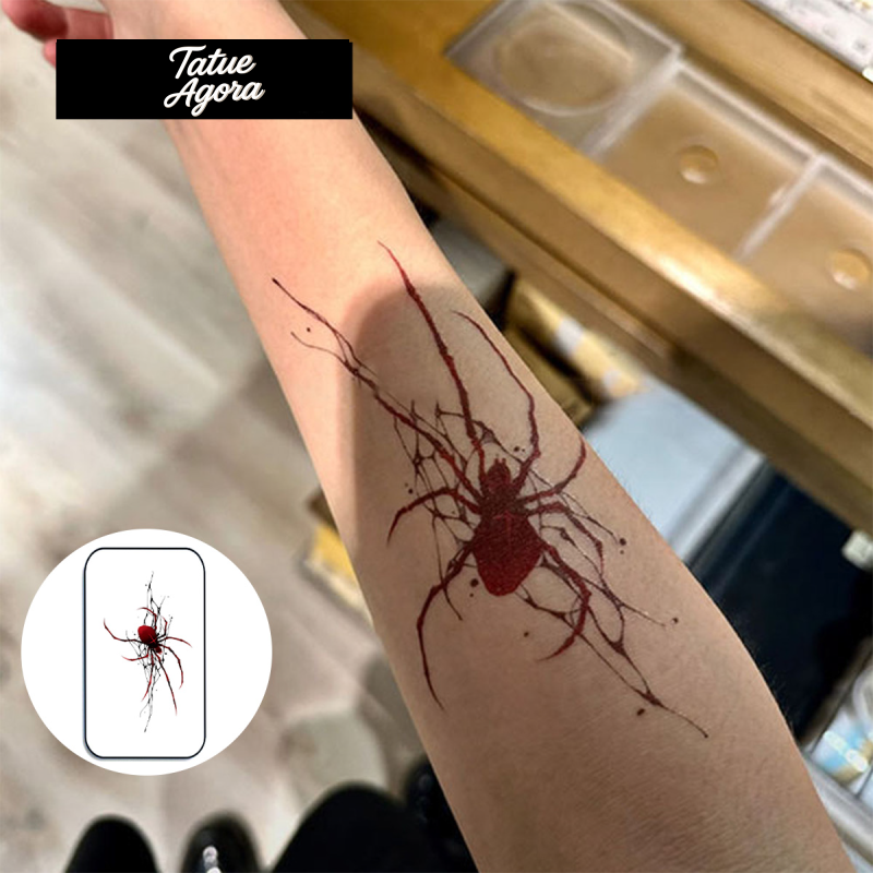 Tatuagem Temporária Aranha Vermelha Sombria – Tattoo Realista Misteriosa à Prova d’Água dura até 15 dias