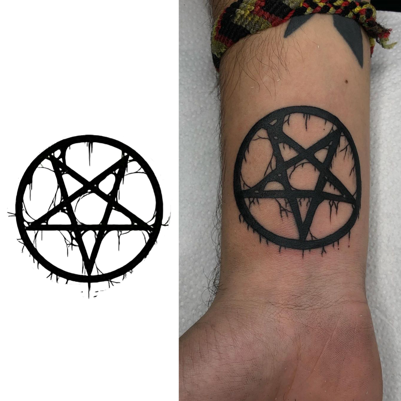 Tatuagem Temporária Pentagrama Sombrio – Tattoo Gótica Minimalista Realista à Prova d’Água dura até 15 dias