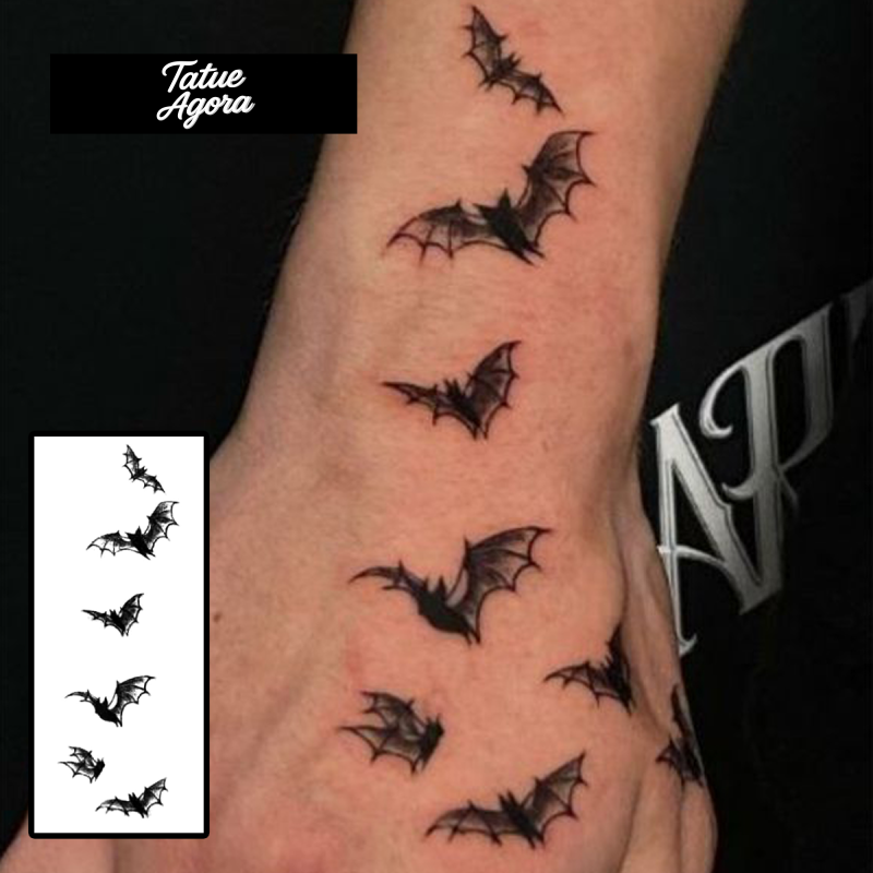 Tatuagem Temporária Morcegos Noturnos – Tattoo Sombria Minimalista Realista à Prova d’Água dura até 15 dias