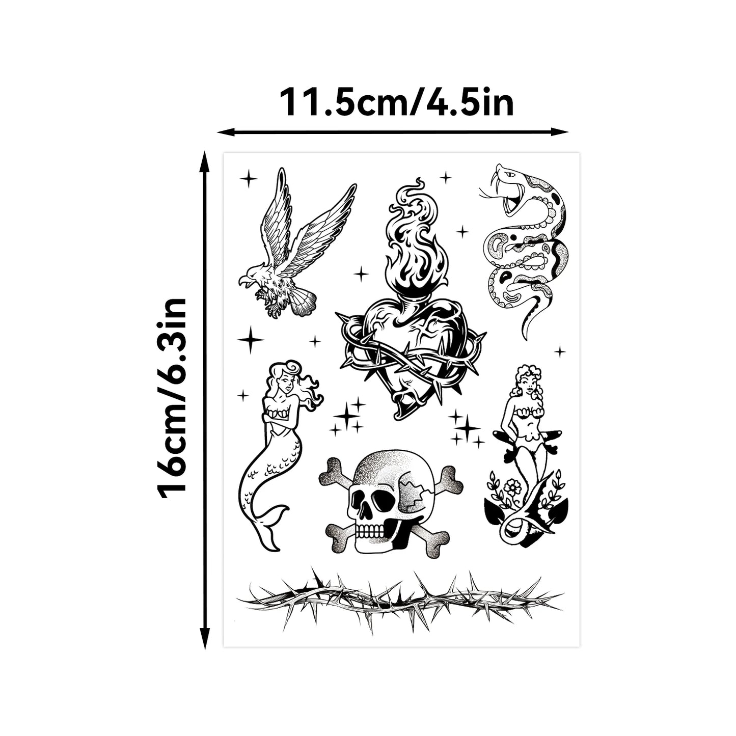 Kit 6 Tattoos Semi-permanentes - Old School, Duram até duas semanas