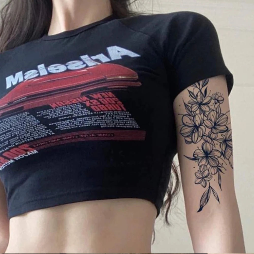 Adesivo Tatuagem Temporária Flores - Dura de 1 a 2 Semanas, À Prova D'água e Antiatrito