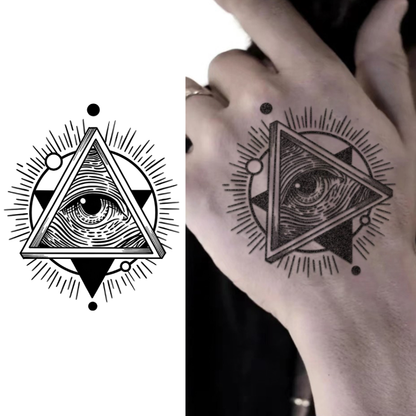 Tatuagem Temporária Olho que Tudo Vê – Tattoo Mística Geométrica Realista à Prova d’Água dura até 15 dias