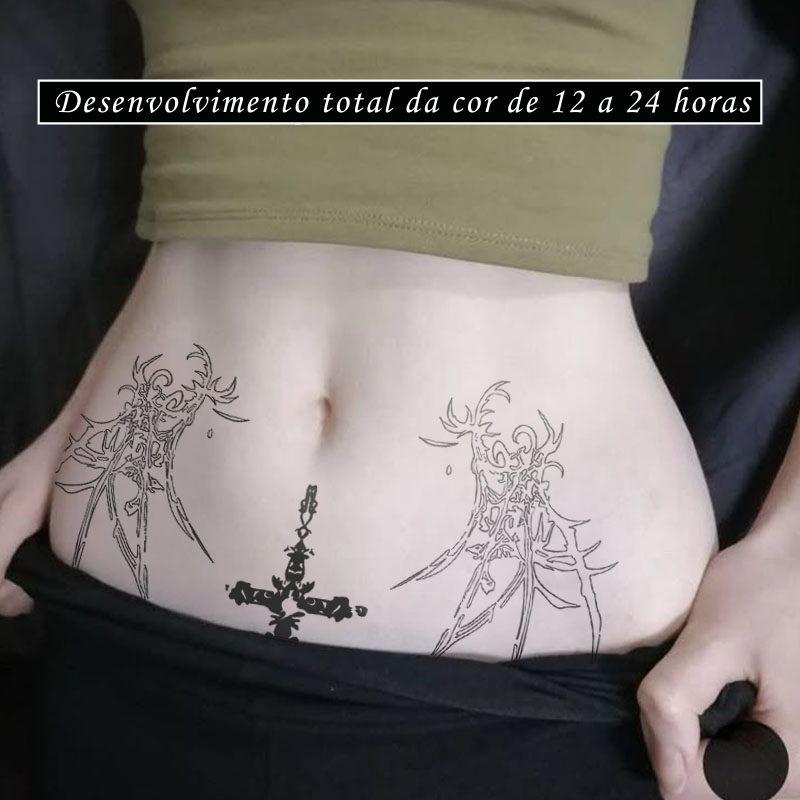Cruz Gótica Simétrica com Espinhos – Tatuagem Temporária Sensual à Prova d’Água