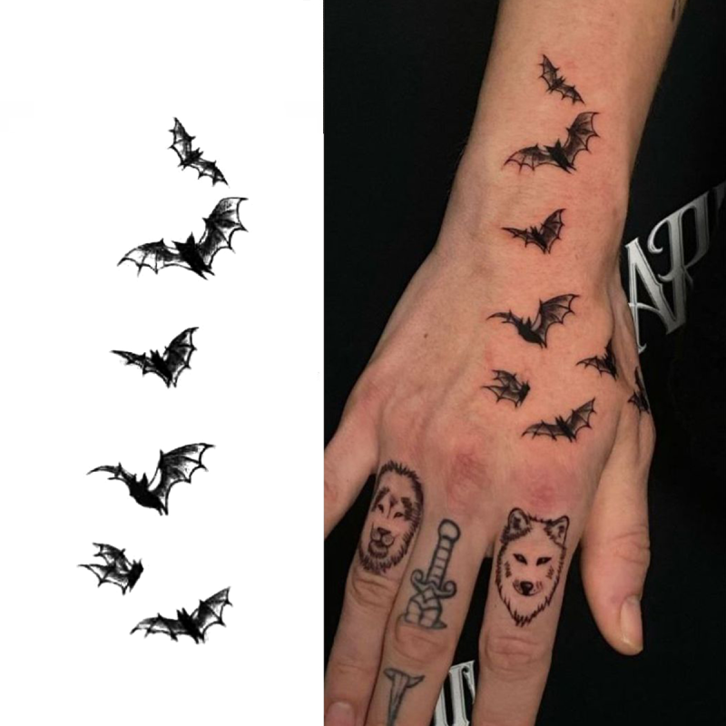 Tatuagem Temporária Morcegos Noturnos – Tattoo Sombria Minimalista Realista à Prova d’Água dura até 15 dias