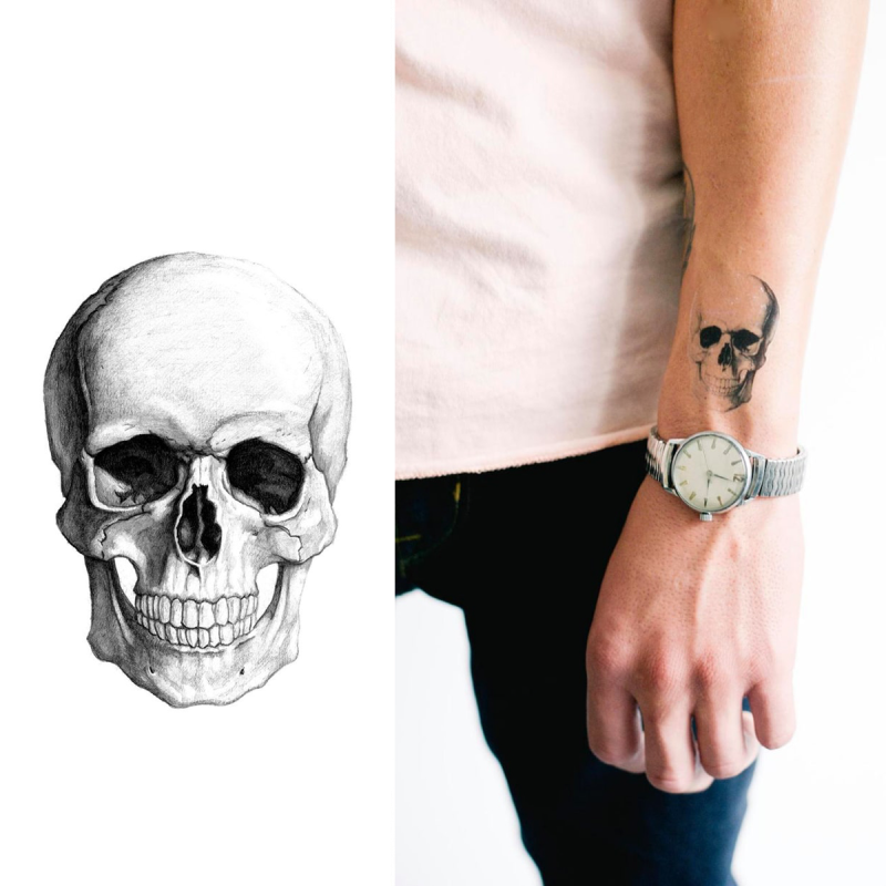 Tatuagem Temporária Caveira Realista – Tattoo Gótica Minimalista dura até 15 dias