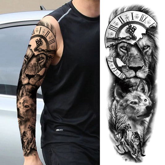 Braço Completo Leão e raposa - Tatuagem Temporária