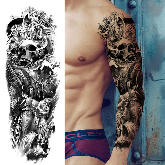 Caveira, Anjos e Guerreiros | Tattoo Temporária, braço completo
