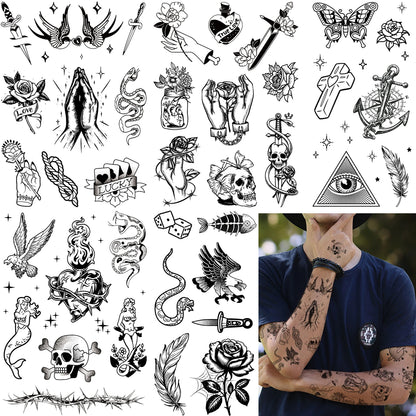 Kit 6 Tattoos Semi-permanentes - Old School, Duram até duas semanas
