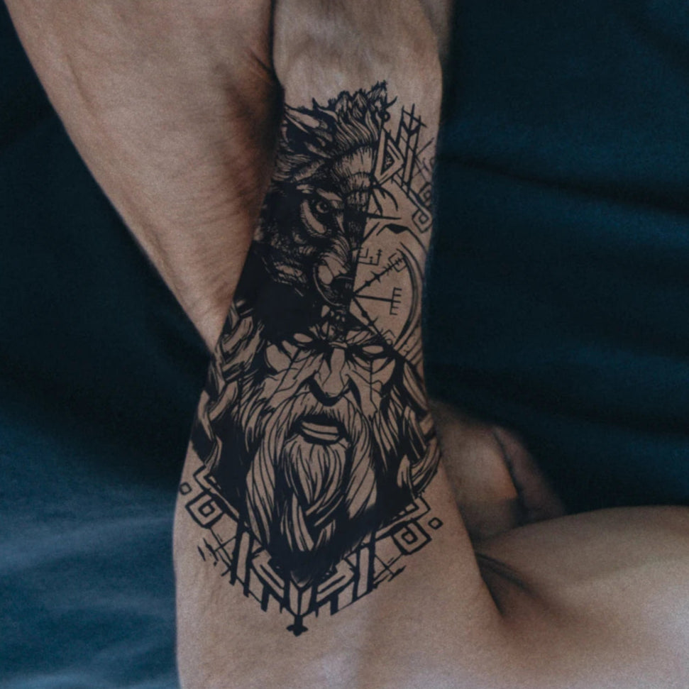 Tatuagem Temporária Viking Lobo Odin – Tattoo Nórdica Realista dura até 15 dias
