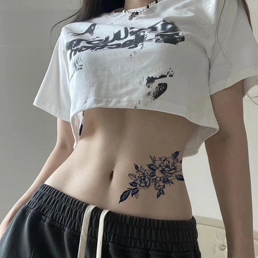 Adesivo Tatuagem Temporária Flores - Dura 1 a 2 Semanas, À Prova D'água e Antiatrito