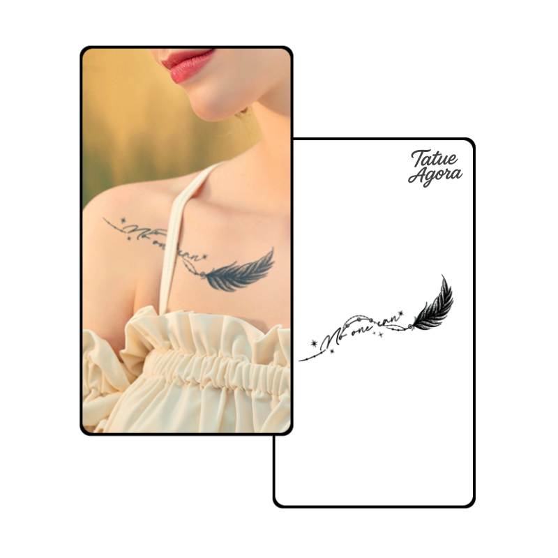 Tattoo Temporária – Pena & Frase Inspiradora, Estilo Minimalista