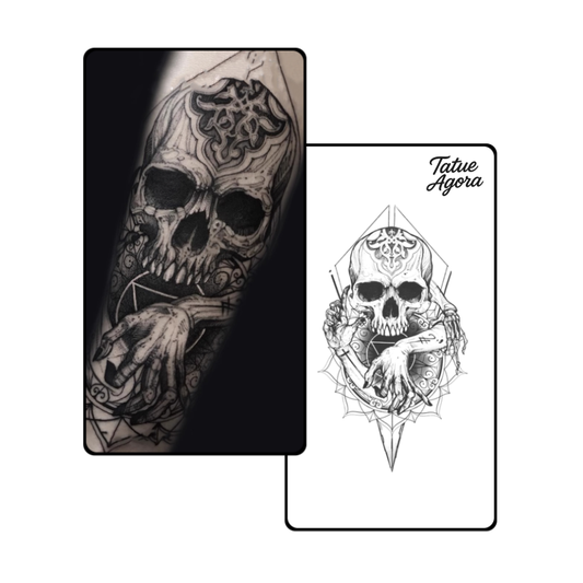 Tattoo Temporária – Caveira Mística & Mão da Escuridão até 15 dias sem desmanchar