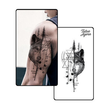 Tatuagem Temporária Lobo Geométrico Tribal – Tattoo Realista Selvagem à Prova d’Água dura até 15 dias