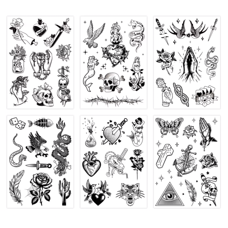 Kit 6 Tattoos Semi-permanentes - Old School, Duram até duas semanas