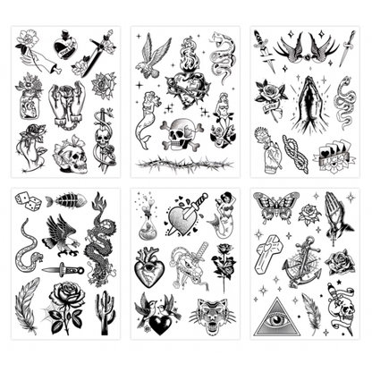 Kit 6 Tattoos Semi-permanentes - Old School, Duram até duas semanas