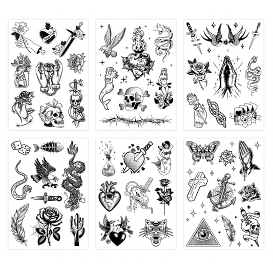 Kit 6 Tattoos Semi-permanentes - Old School, Duram até duas semanas
