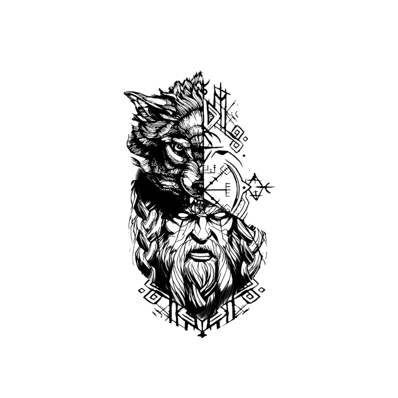 Tatuagem Temporária Viking Lobo Odin – Tattoo Nórdica Realista dura até 15 dias