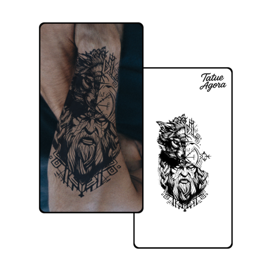 Tatuagem Temporária Viking Lobo Odin – Tattoo Nórdica Realista dura até 15 dias